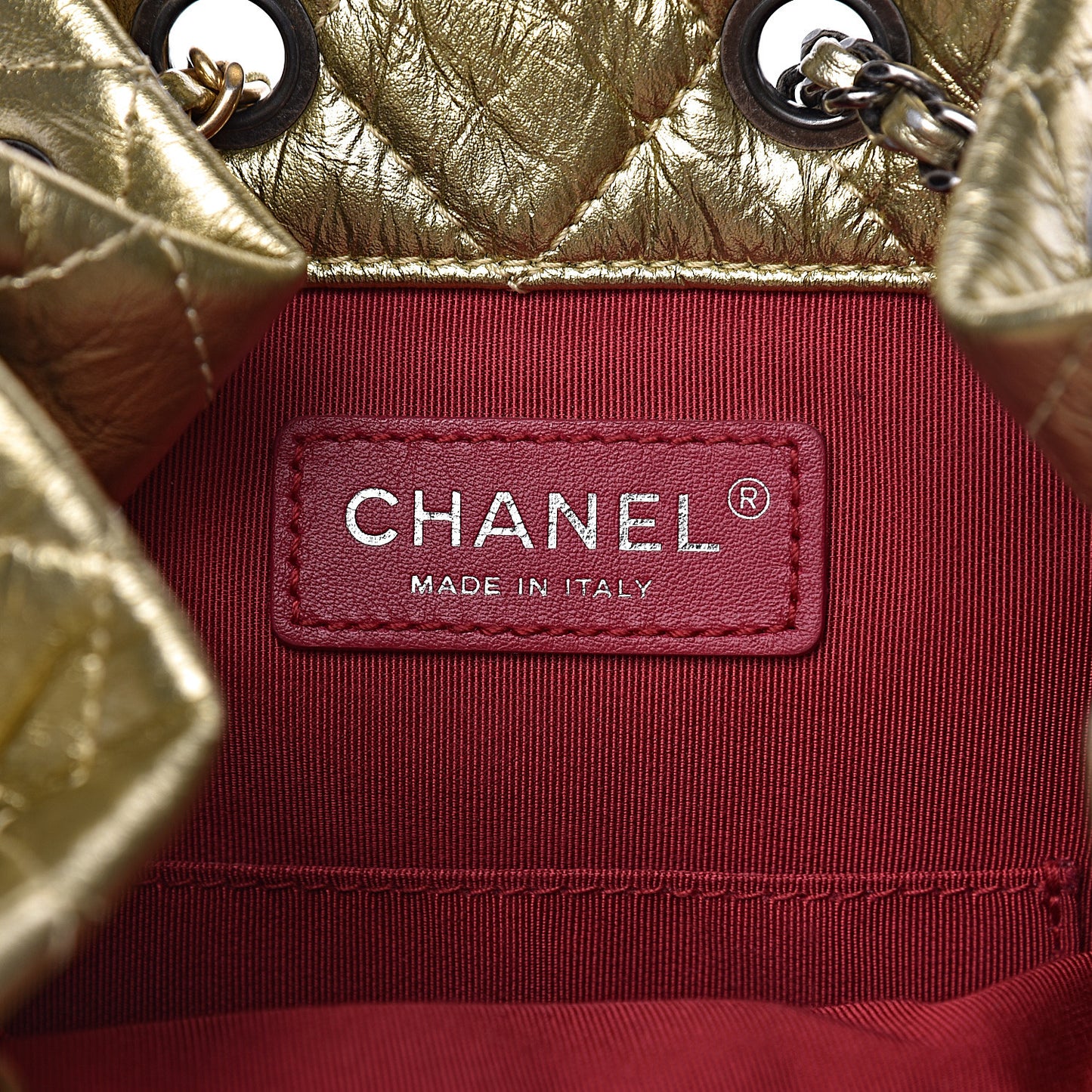Metallic Aged Calfskin Quilted Gabrielle Backpack Gold