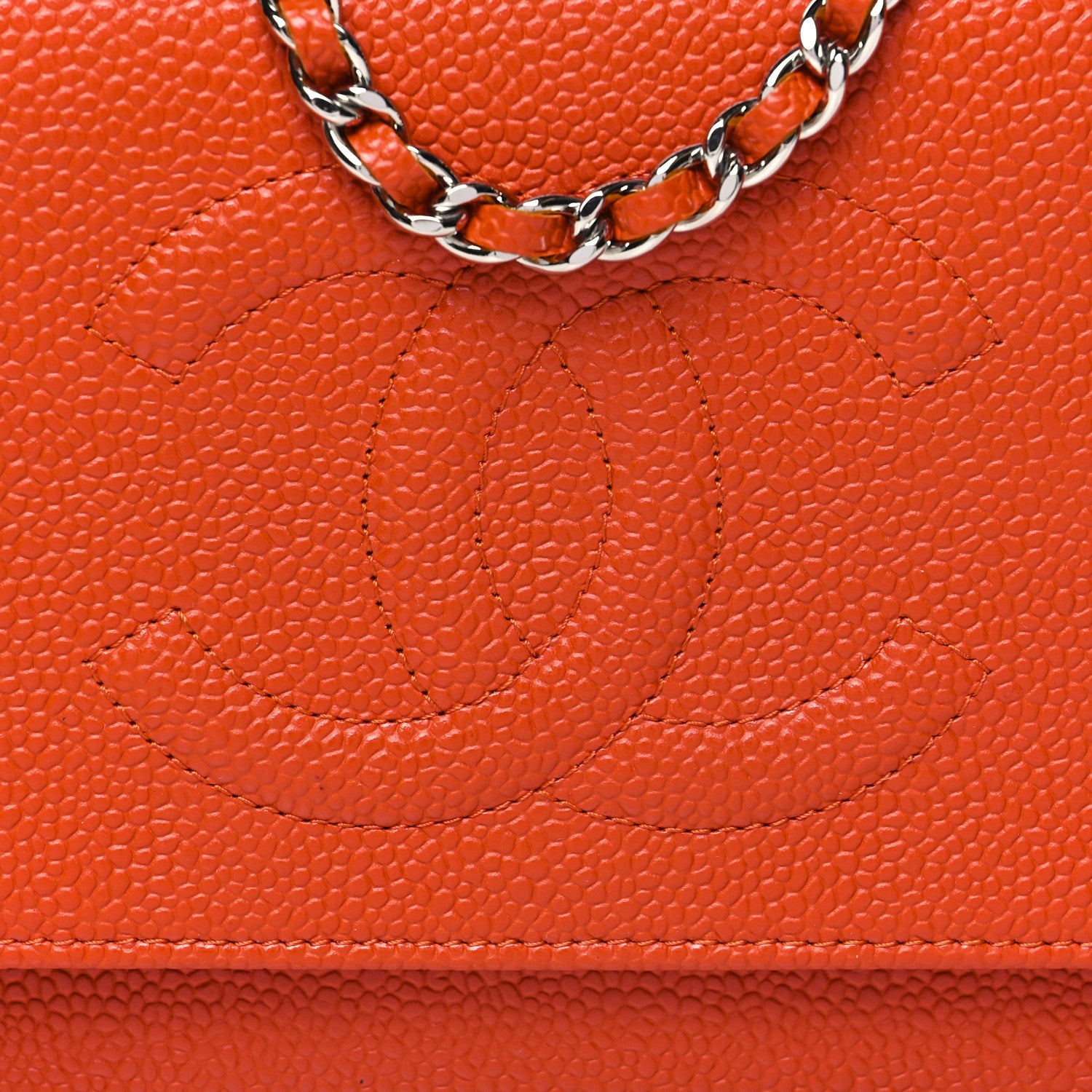 Chanel Caviar Timeless CC Wallet On Chain WOC Orange 8 of 12