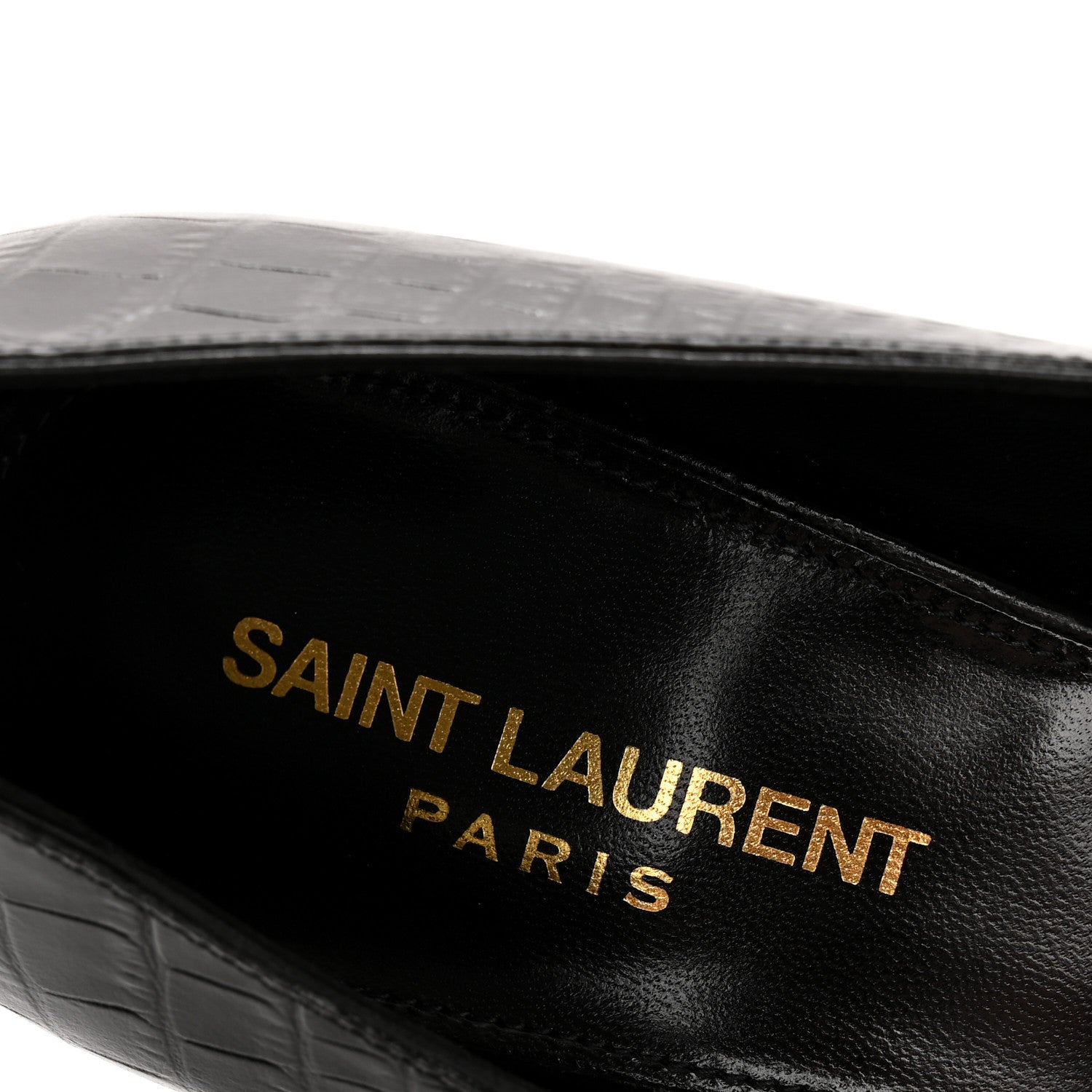 Saint Laurent Calfskin Crocodile Embossed Opyum Pumps 37.5 Black 8 of 10