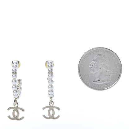 Chanel Pearl Charms CC Hoop Earrings Gold 2 of 6