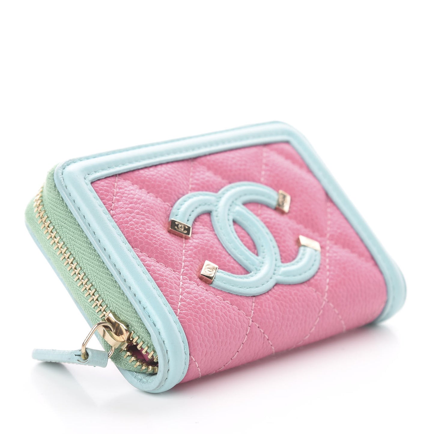 Caviar Quilted Filigree Coin Purse Pink Green Blue