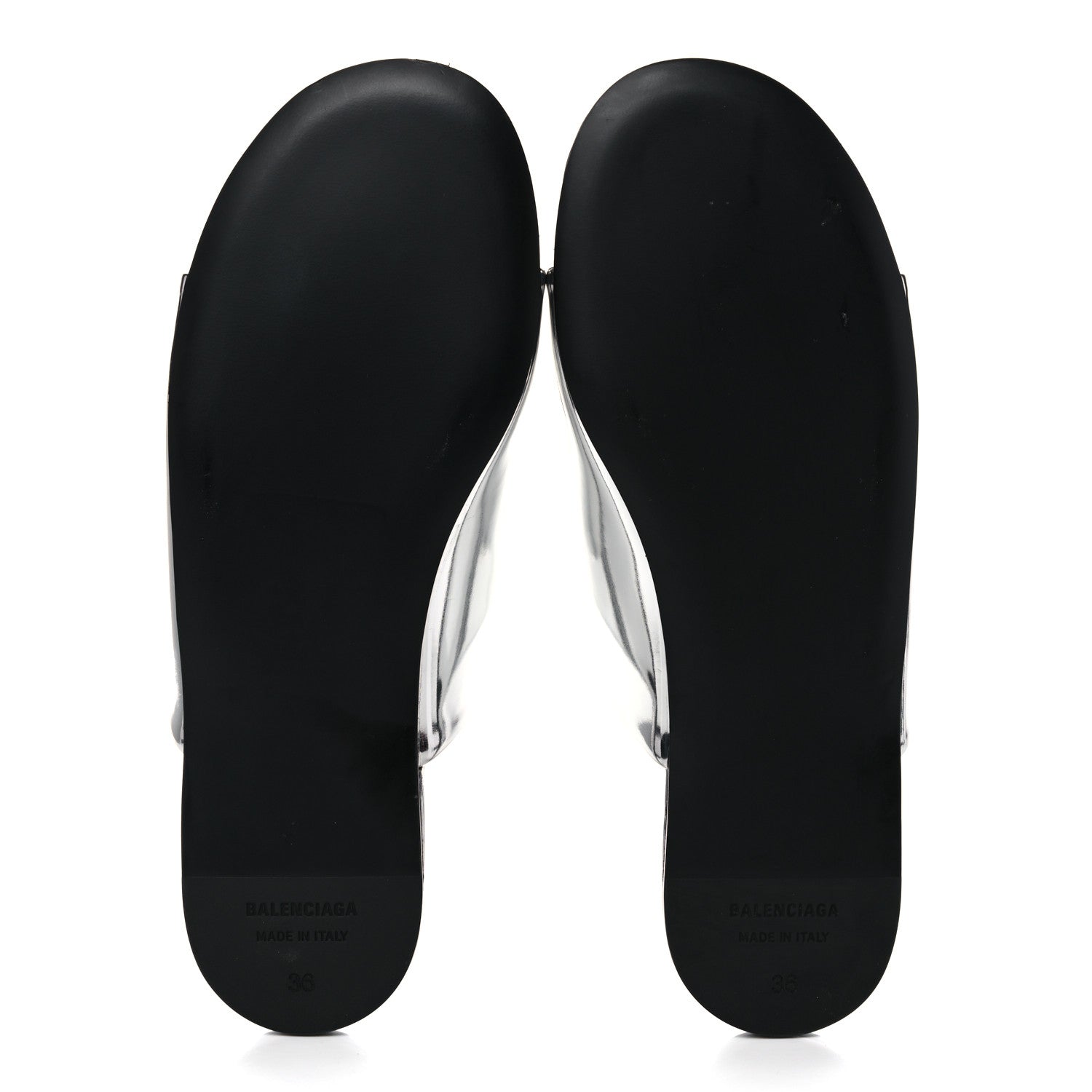 Balenciaga Mirror Metallic Calfskin Oval BB Slide Sandals 36 Silver 5 of 11