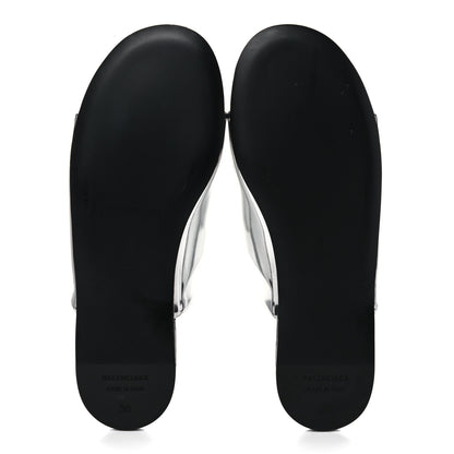 Balenciaga Mirror Metallic Calfskin Oval BB Slide Sandals 36 Silver 5 of 11