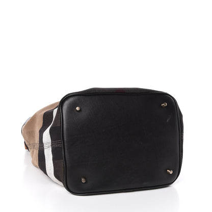 Burberry Grainy Calfskin Canvas Mega Check Medium Ashby Tassel Hobo Black 5 of 19