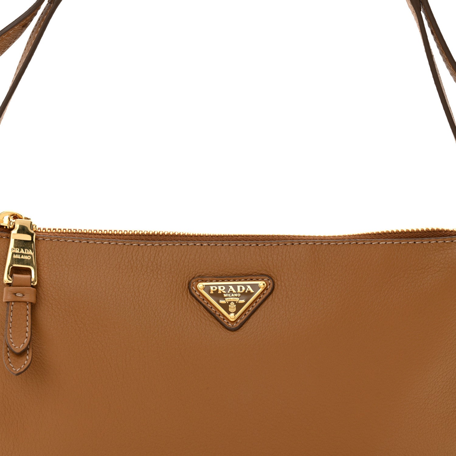 Prada Soft Calfskin Zippered Shoulder Bag Caramel 8 of 10