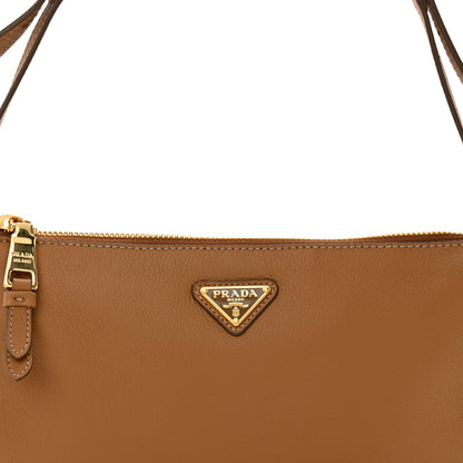 Prada Soft Calfskin Zippered Shoulder Bag Caramel 8 of 10