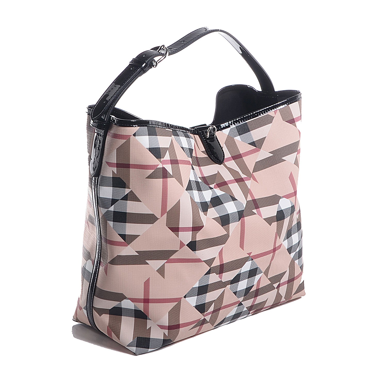 Burberry Patent Trim Patchwork Check Large Bucket Bag 3 of 9