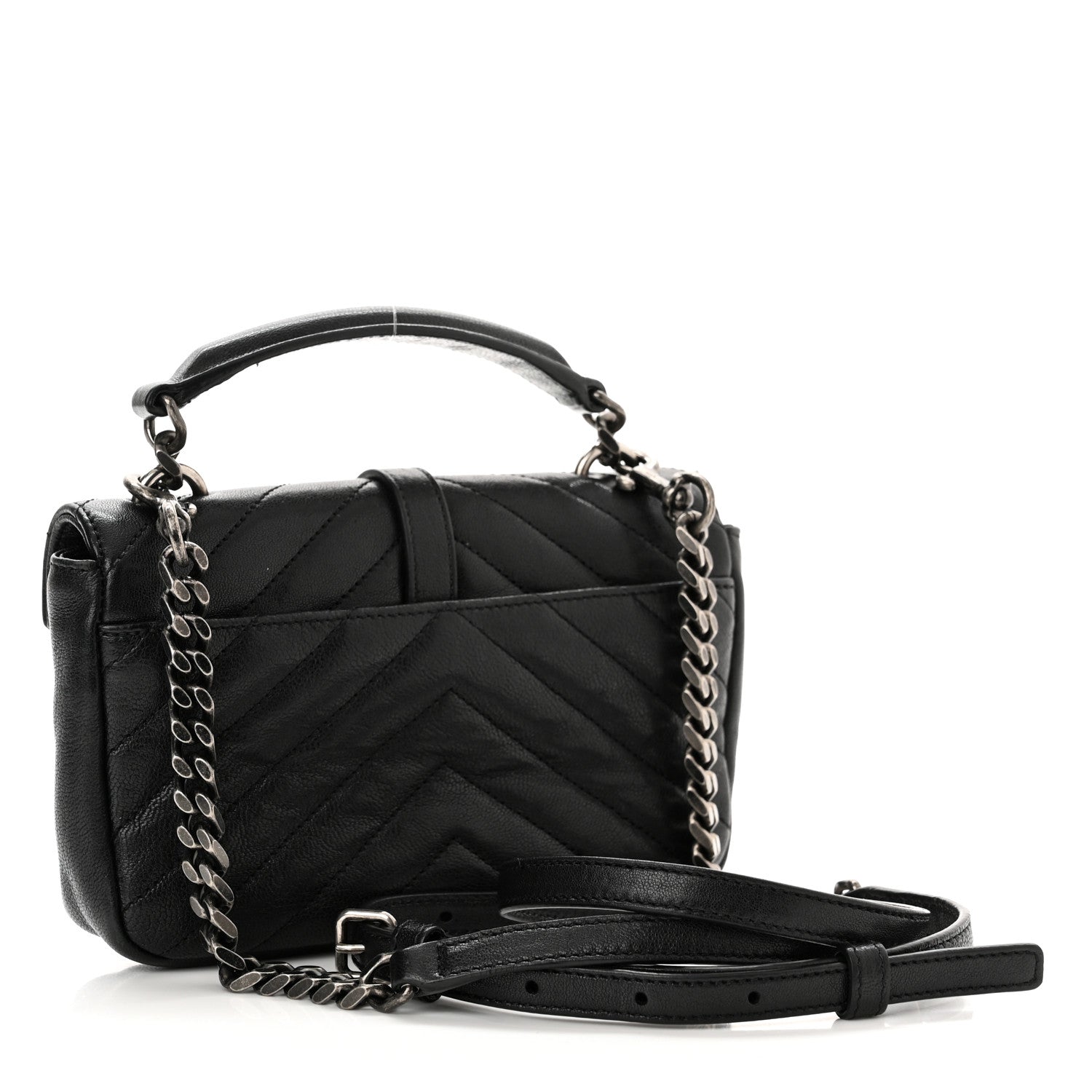 Saint Laurent Sheepskin Matelasse Chevron Monogram College Chain Wallet Black 3 of 11