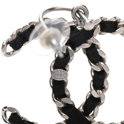 Chanel Satin CC Chain Earrings Silver Black 4 of 5