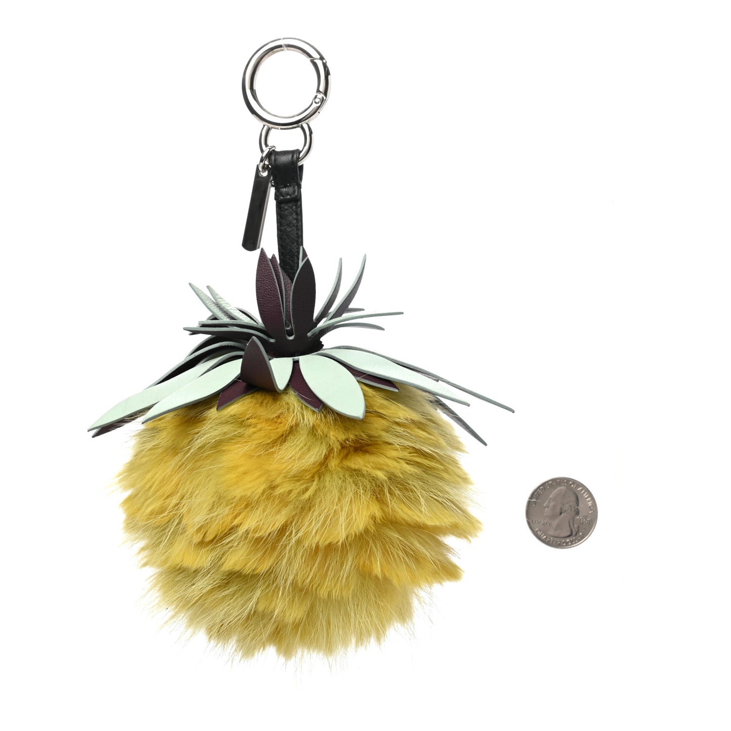 Fox Rabbit Fur Nappa Pineapple Bag Charm Giallo Fairy Green Multicolor