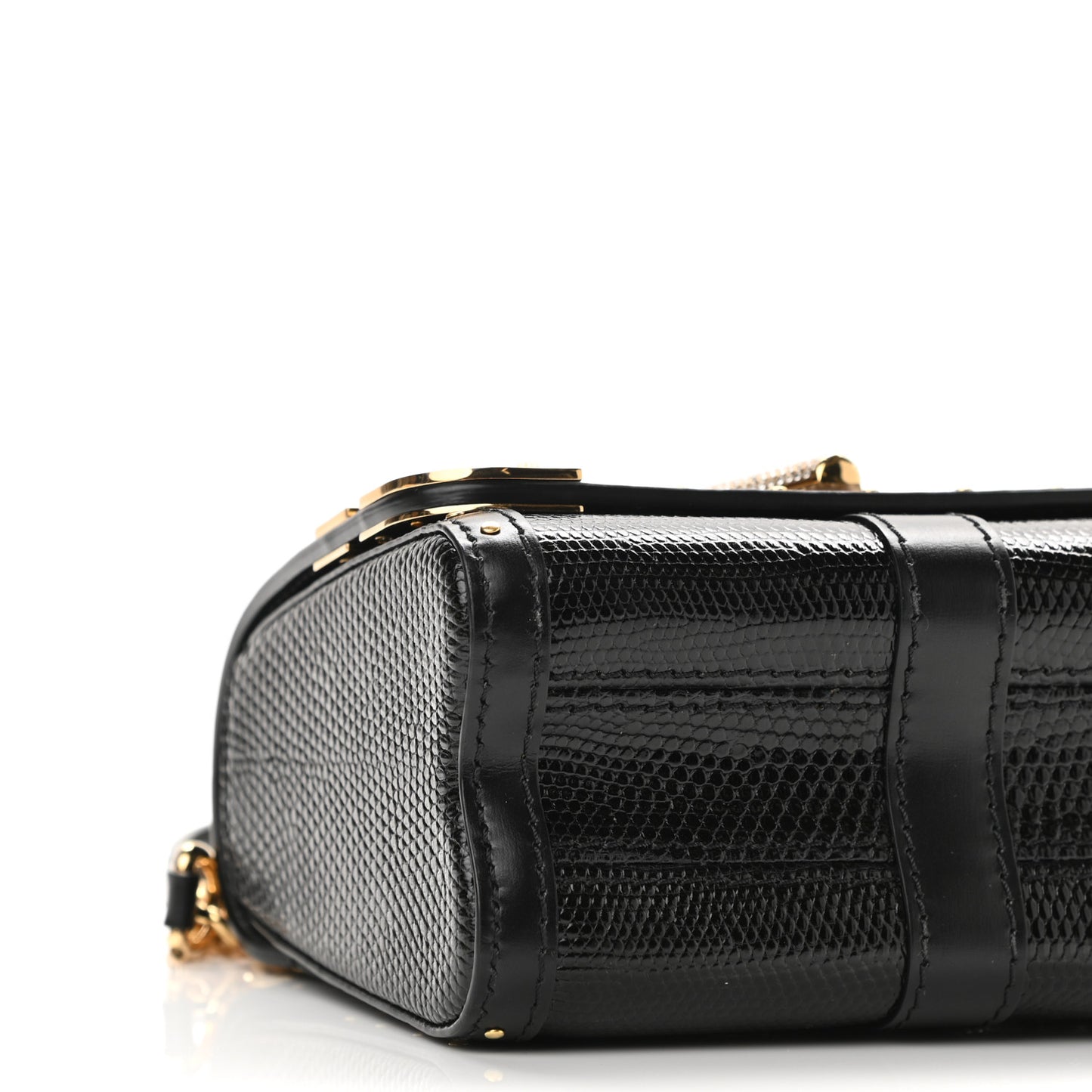Lizard Mini Twist Shoulder Bag Black