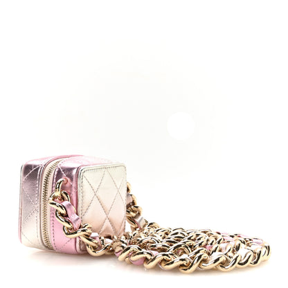 Chanel Gradient Metallic Lambskin Quilted Like A Wallet Clutch With Chain Gold Pink 2 of 9