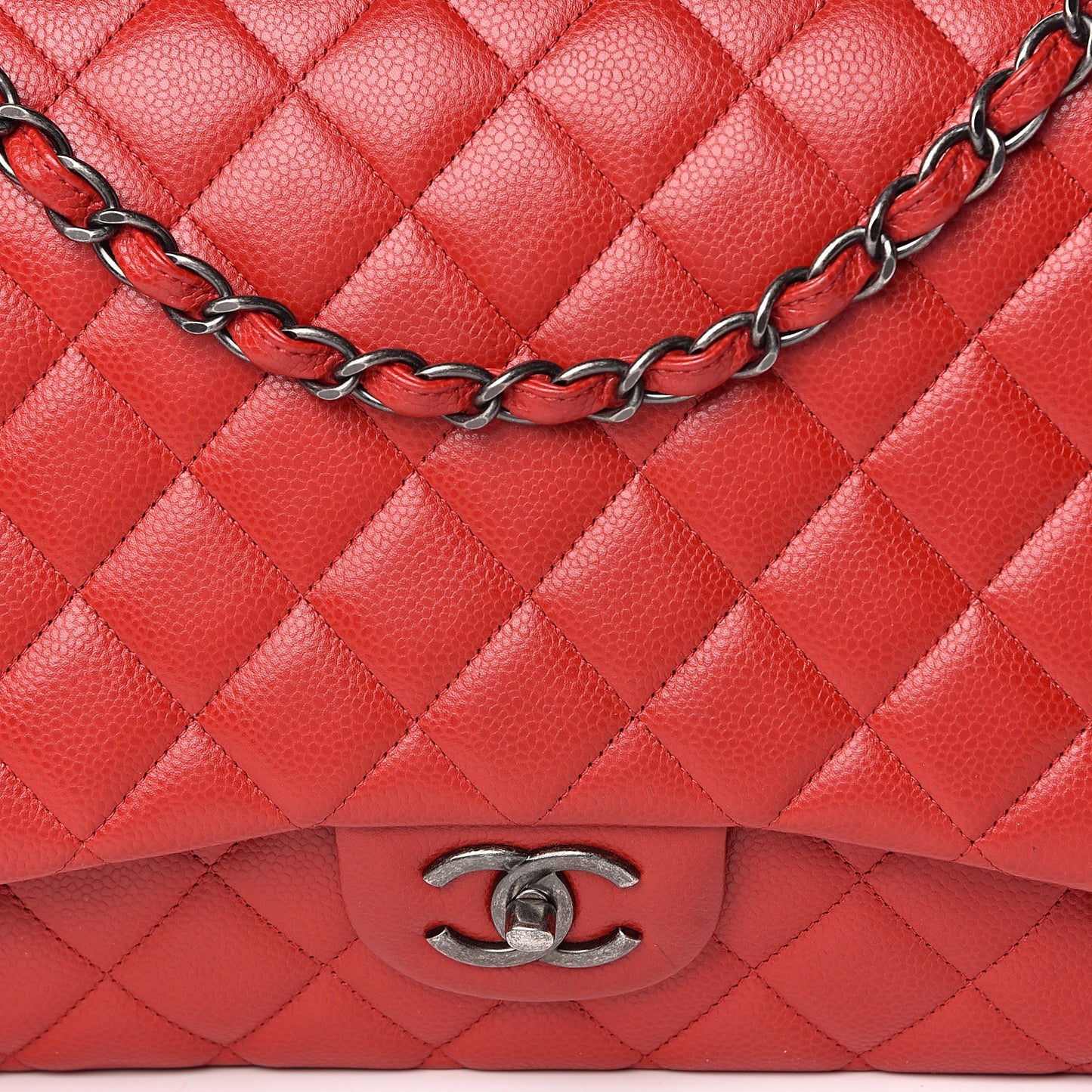 Caviar Quilted Maxi Double Flap Red
