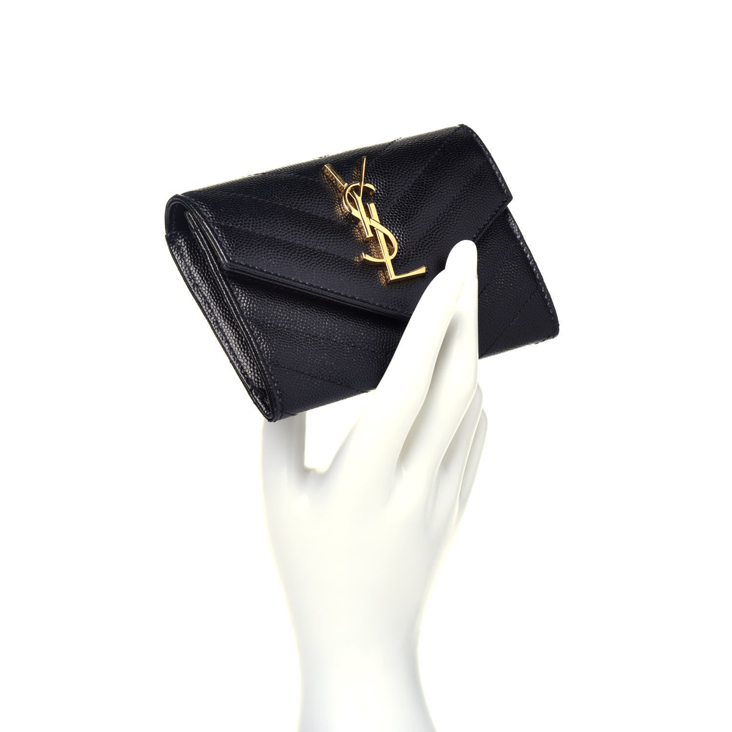 Saint Laurent Grain De Poudre Matelasse Chevron Small Monogram Envelope Wallet Black 2 of 7