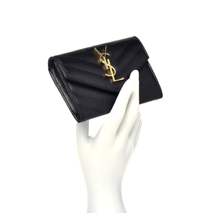 Saint Laurent Grain De Poudre Matelasse Chevron Small Monogram Envelope Wallet Black 2 of 7