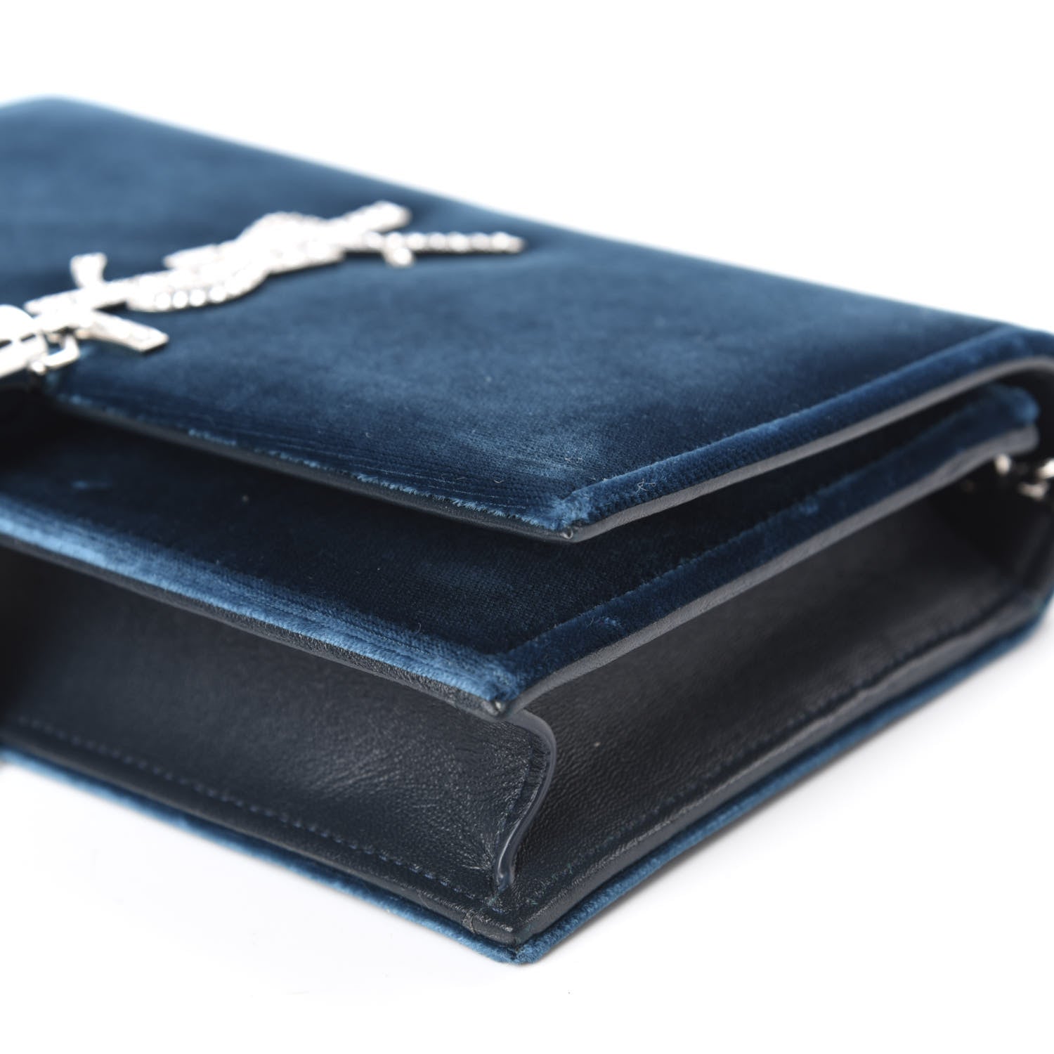 Saint Laurent Velvet Crystal Monogram Kate Tassel Chain Wallet Blue 7 of 12