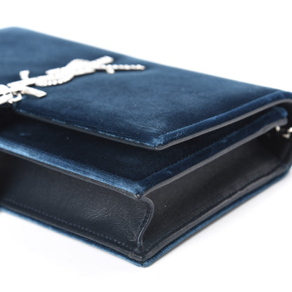 Saint Laurent Velvet Crystal Monogram Kate Tassel Chain Wallet Blue 7 of 12