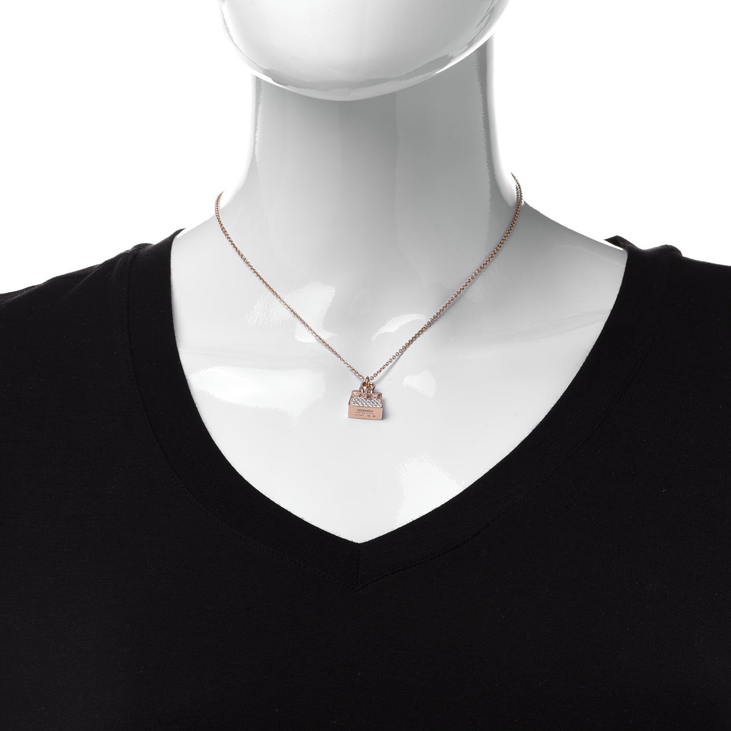 Hermes 18K Rose Gold Diamond Birkin Amulettes Pendant Necklace 2 of 6