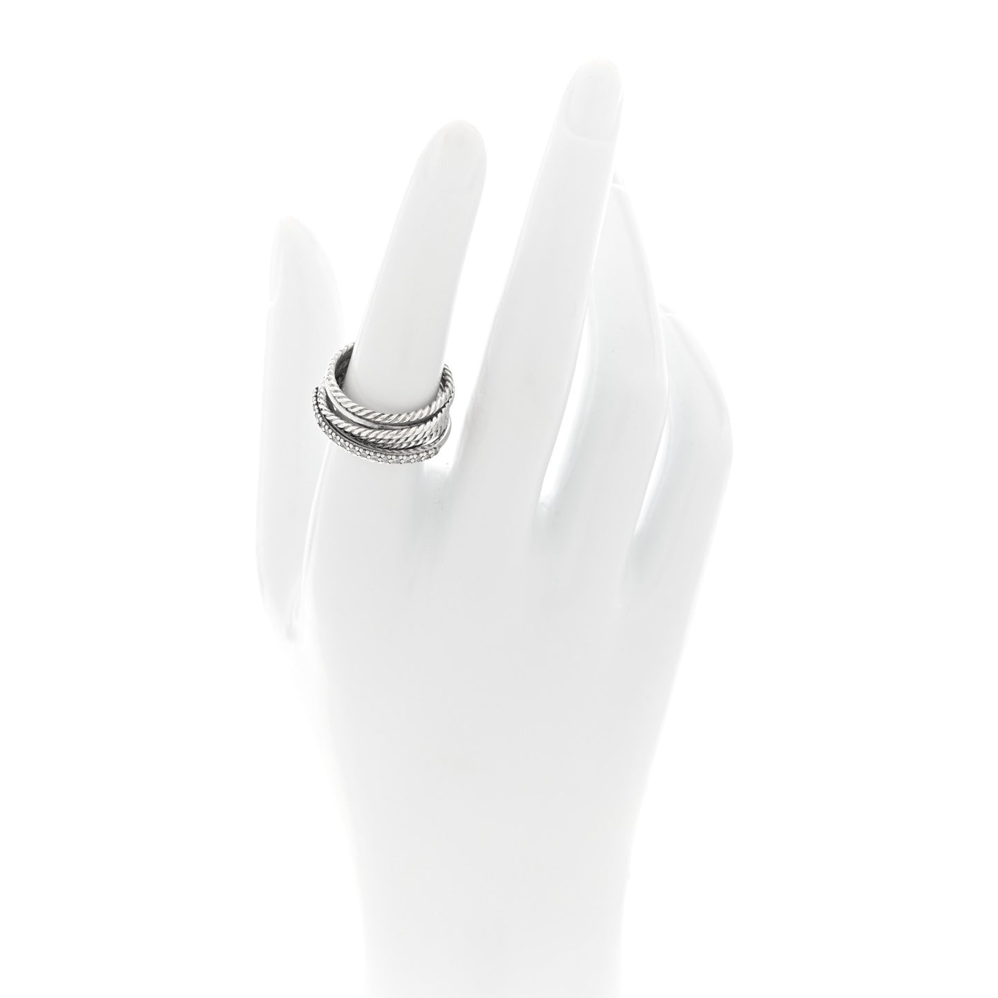 Sterling Silver Diamond 12mm Wide Crossover Cable Ring