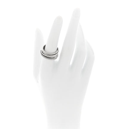 David Yurman Sterling Silver Diamond 12mm Wide Crossover Cable Ring 2 of 4