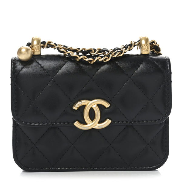 Chanel Calfskin Quilted Perfect Fit Coin Purse With Chain Black