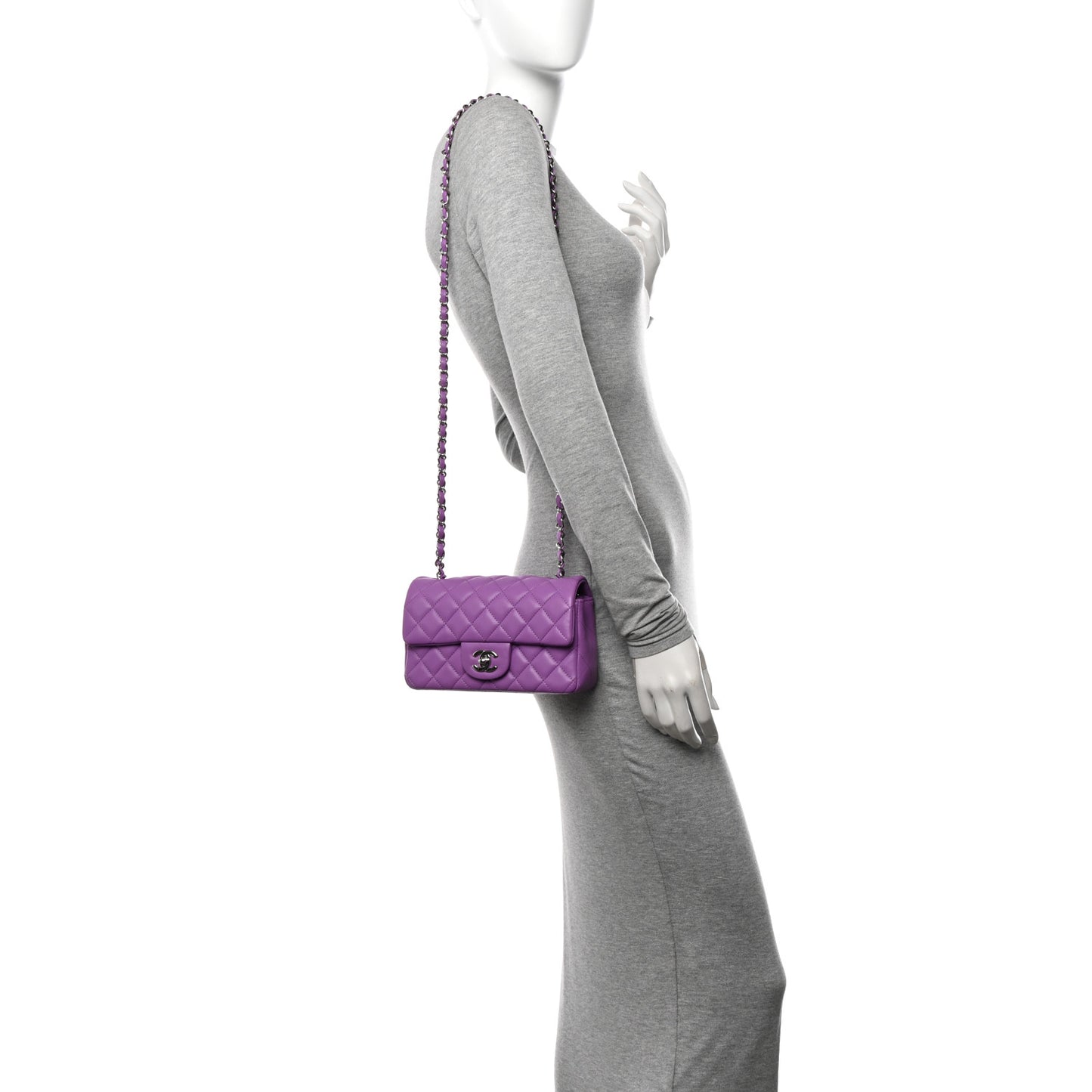 Lambskin Quilted Mini Rectangular Flap Purple