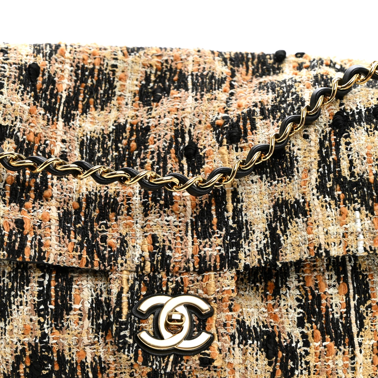 Tweed Mixed Fibers Leopard Print Small Souplissimo Maxi Flap Brown Black White