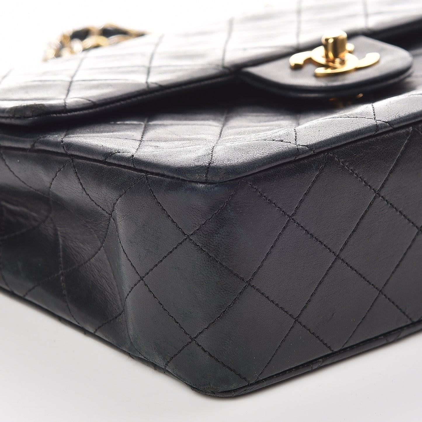 Lambskin Quilted Medium Double Flap Black