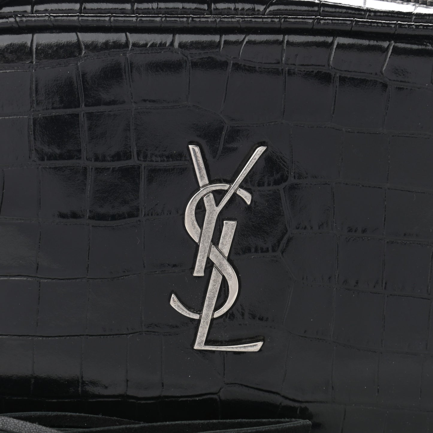 Calfskin Crocodile Embossed Monogram Mini Lou Camera Bag Black