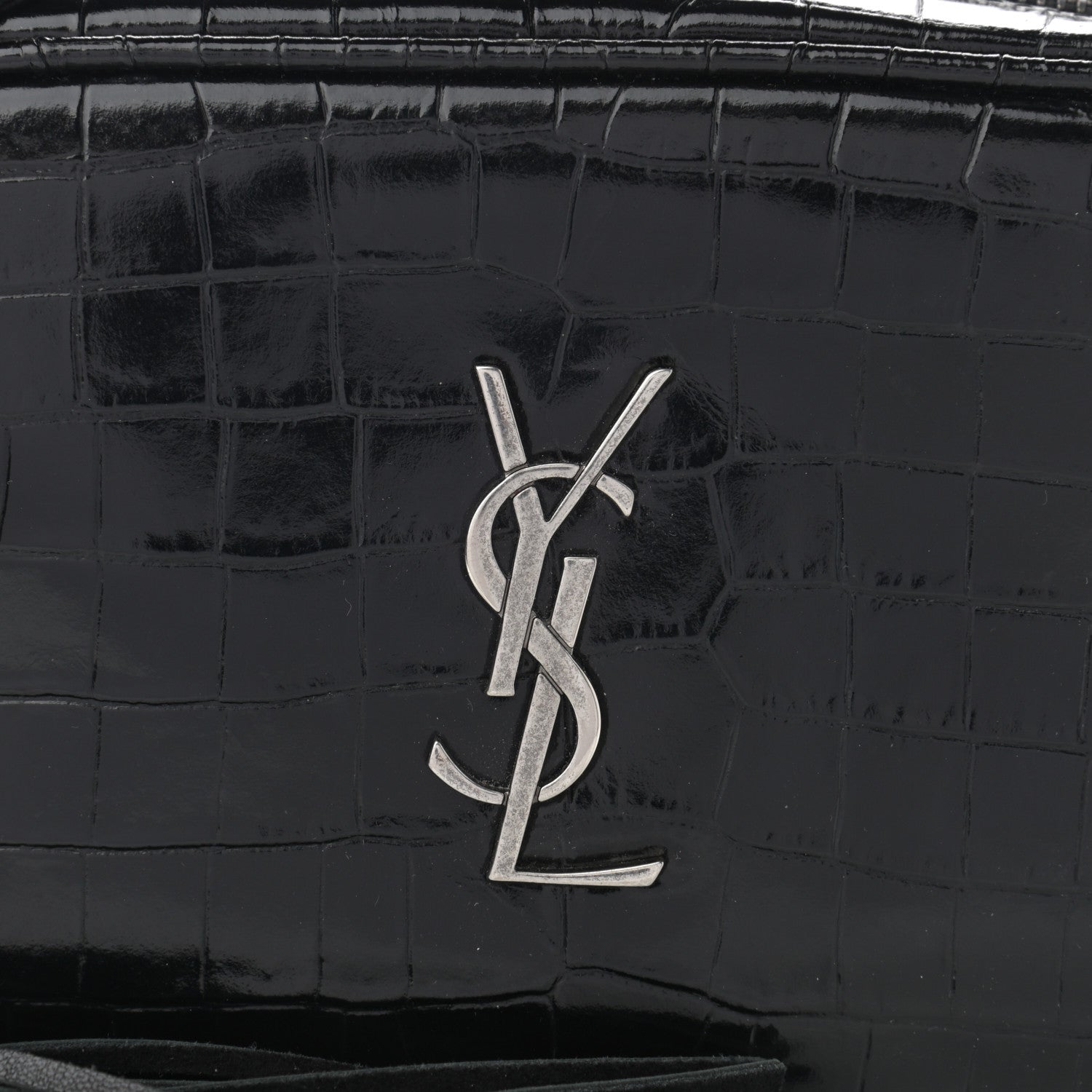 Saint Laurent Calfskin Crocodile Embossed Monogram Mini Lou Camera Bag Black 8 of 10