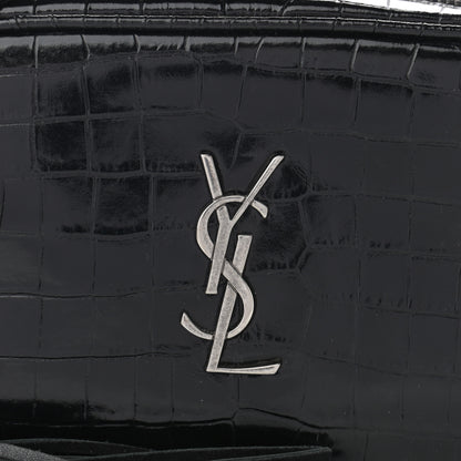 Saint Laurent Calfskin Crocodile Embossed Monogram Mini Lou Camera Bag Black 8 of 10