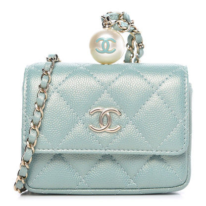 Chanel Iridescent Caviar Quilted Pearl On Top Coin Purse With Chain Light Green 1 of 11
