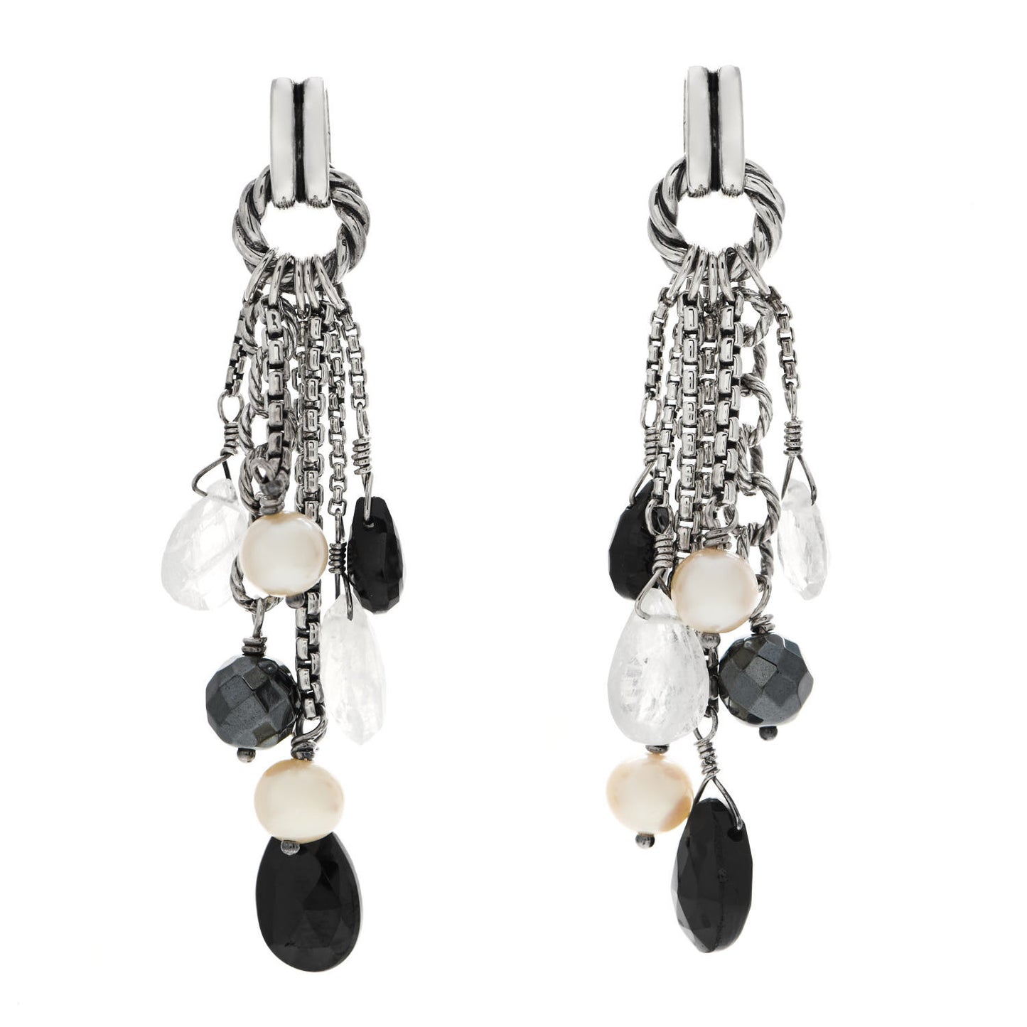 Sterling Silver Pearl Moonstone Black Spinel Hematine Bijoux Drop Earrings