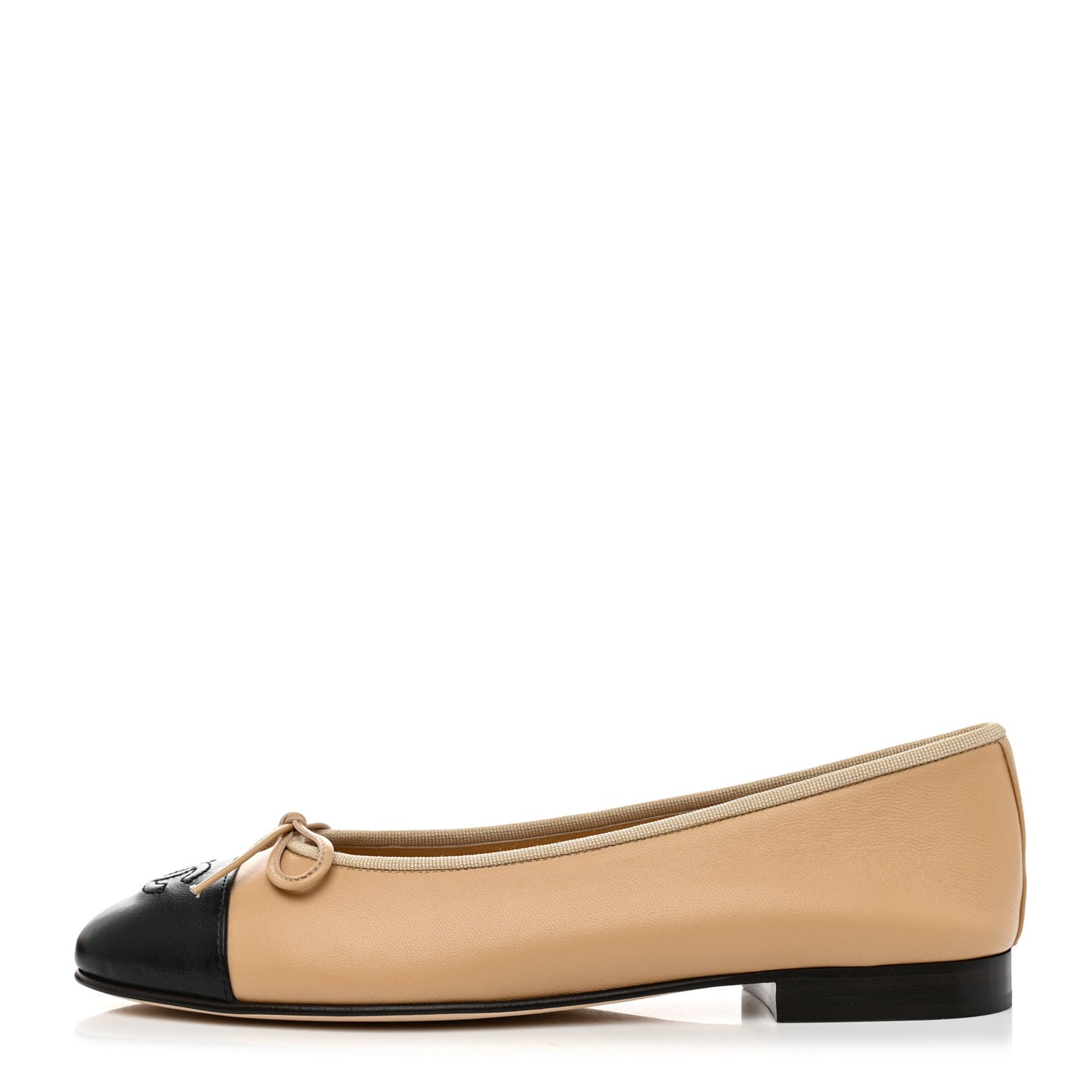 Lambskin Cap Toe Ballerina Flats 38.5 Beige Black