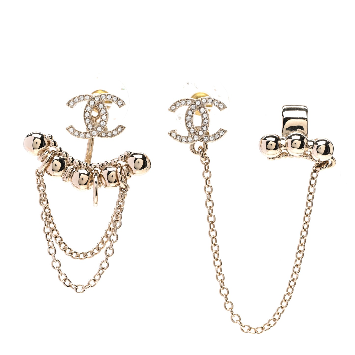Metal Crystal CC Chain Cuff Earrings Gold