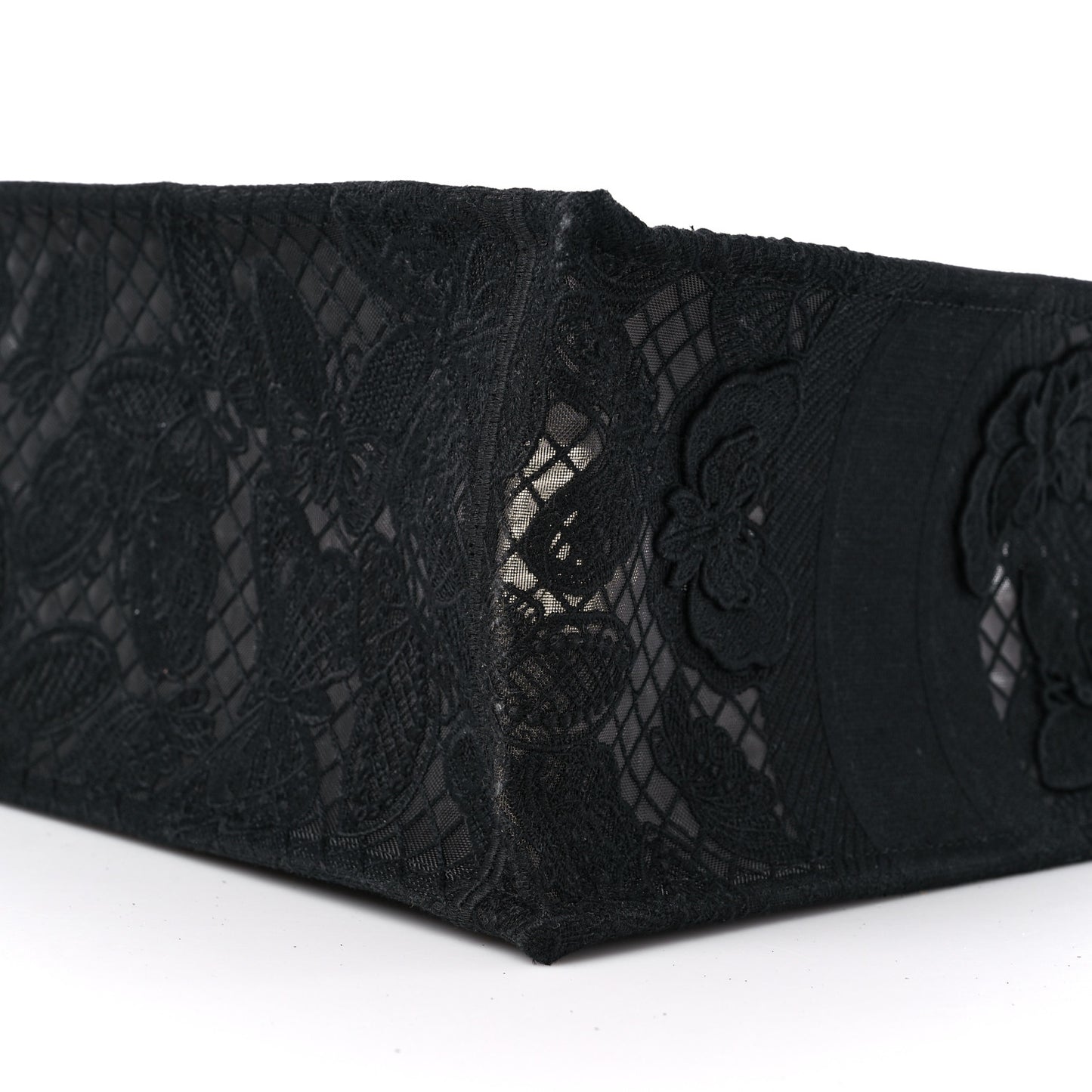 Embroidered 3D Macrame D-Lace Butterfly Medium Book Tote Black Multicolor