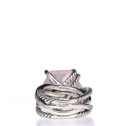 David Yurman Sterling Silver Diamond Rose Quartz 16mm Cable Wrap Ring 55 7.25 4 of 7
