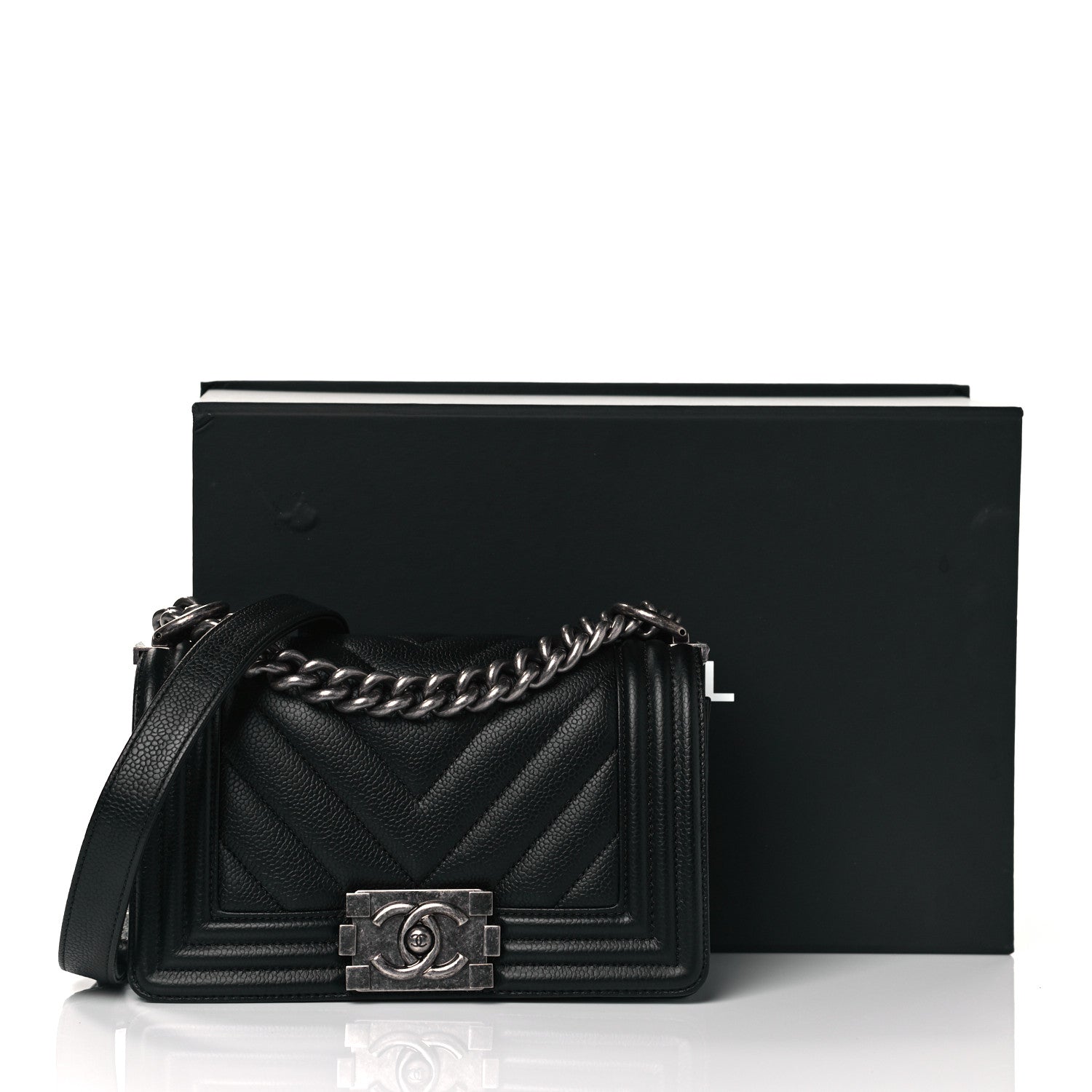 Chanel Caviar Chevron Quilted Small Boy Flap Black 11 of 11