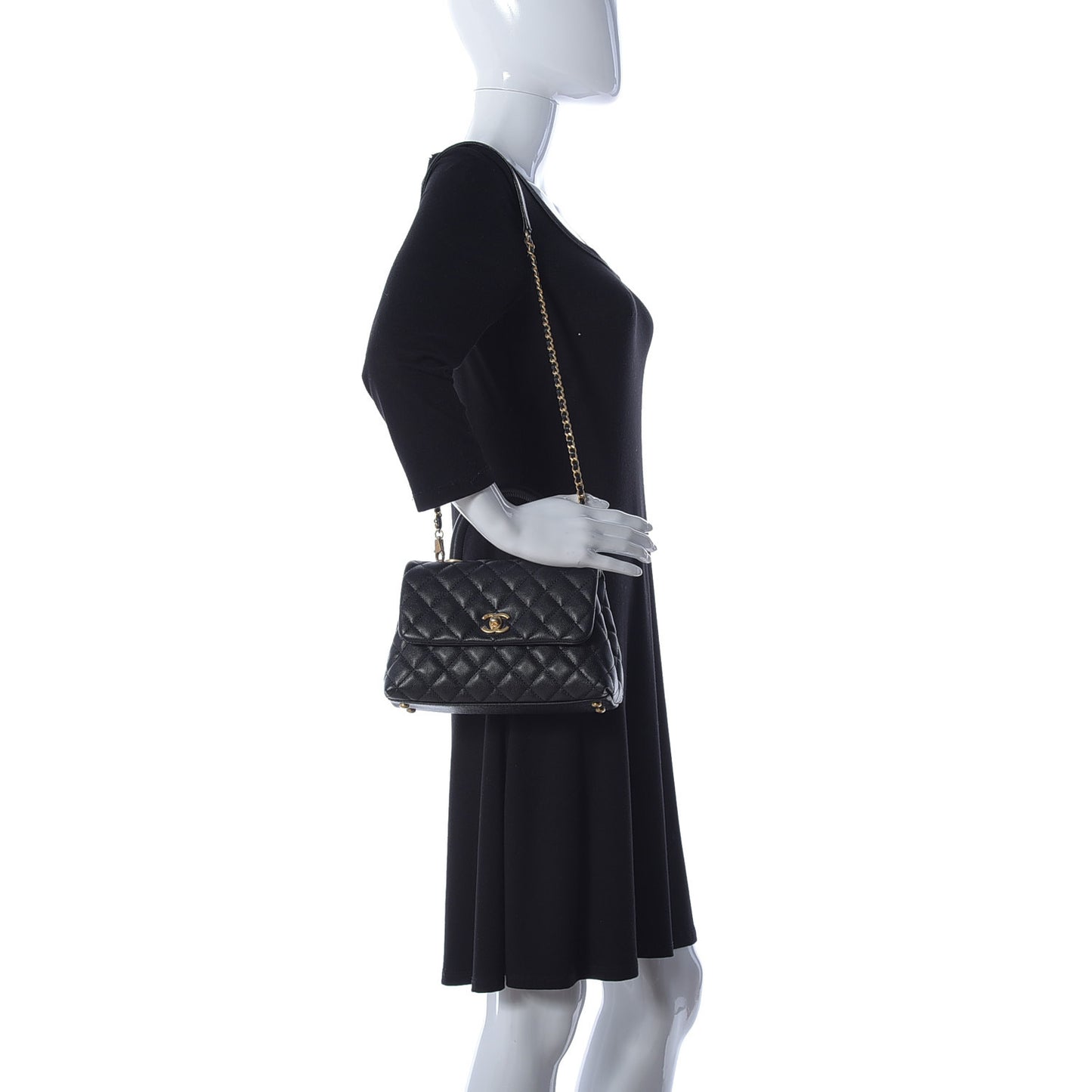 Caviar Quilted Mini Coco Handle Flap Black