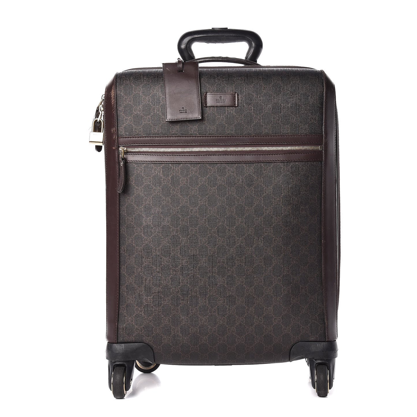 GG Supreme Monogram Four Wheel Carry On Suitcase Dark Brown