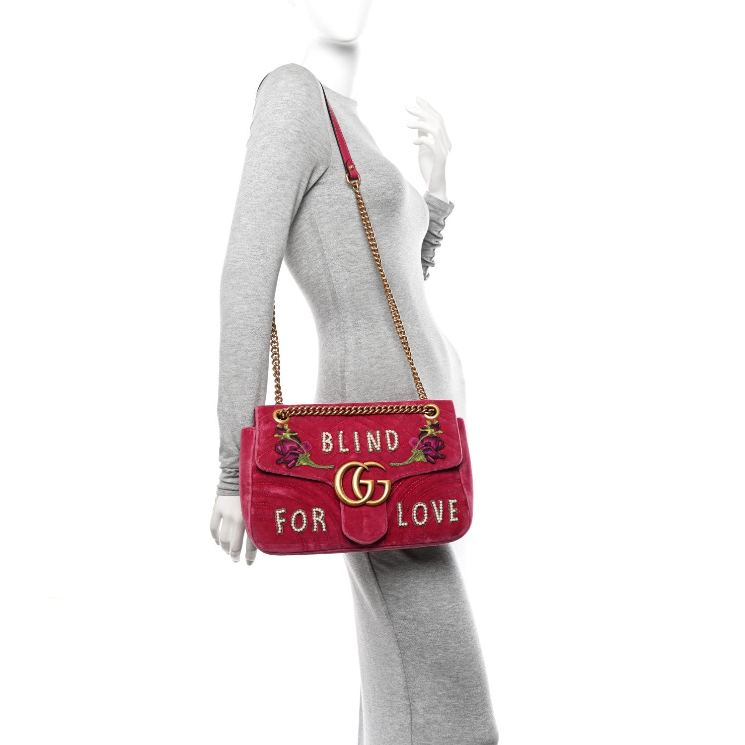 Gucci Velvet Matelasse Blind for Love Embroidered Medium GG Marmont Shoulder Bag Light Raspberry Rose Multicolor 2 of 13