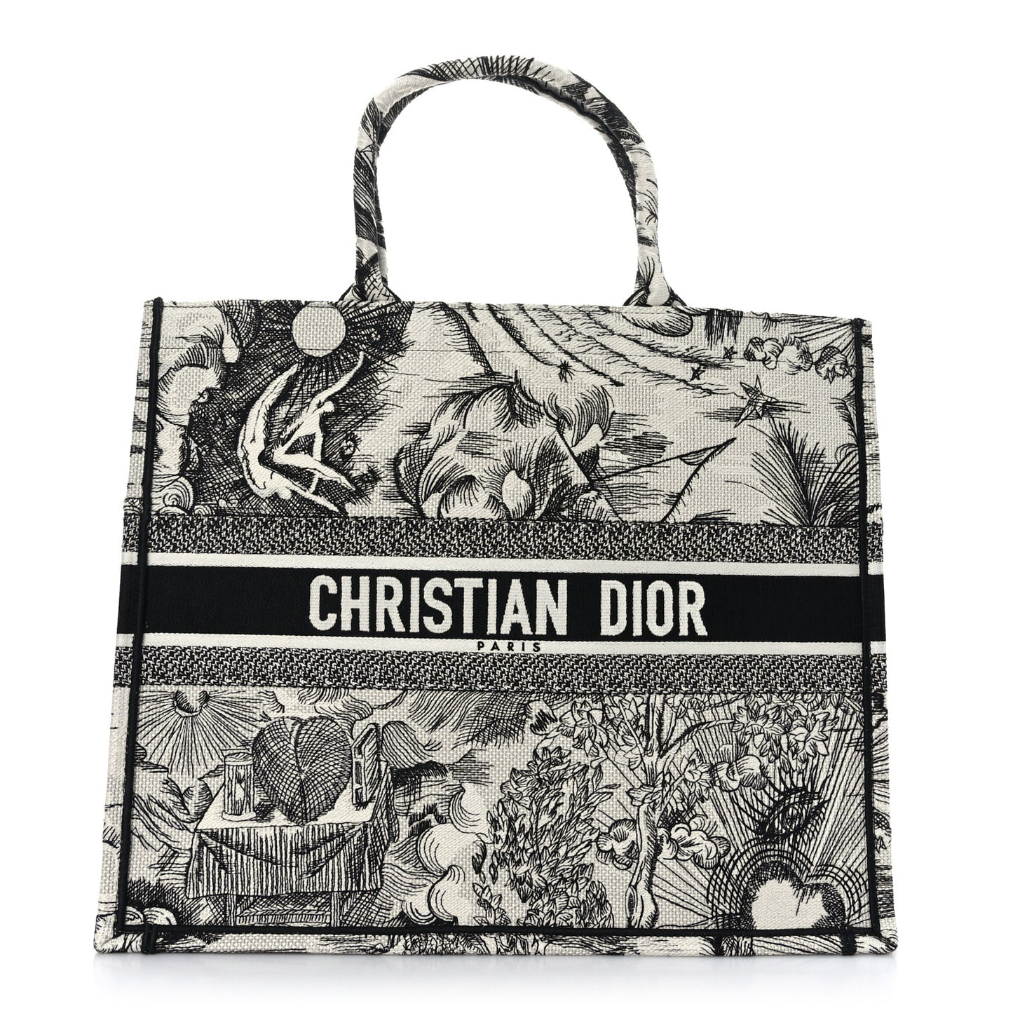 Canvas Embroidered Large Toile De Jouy Book Tote White Black
