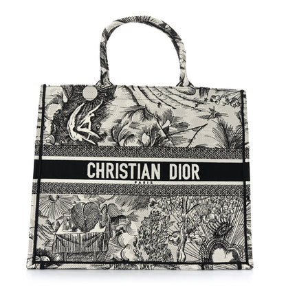 Christian Dior Canvas Embroidered Large Toile De Jouy Book Tote White Black 1 of 9