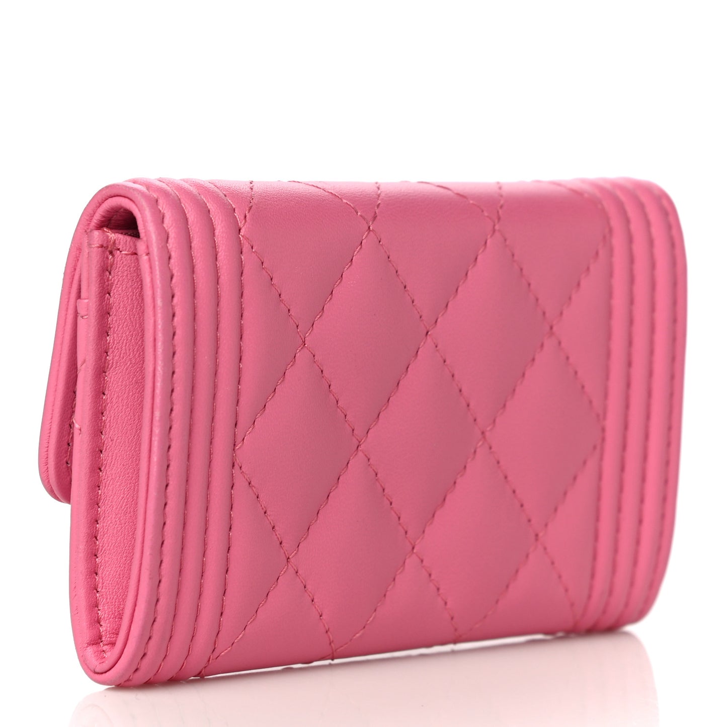 Lambskin Quilted Boy Card Holder Wallet Pink