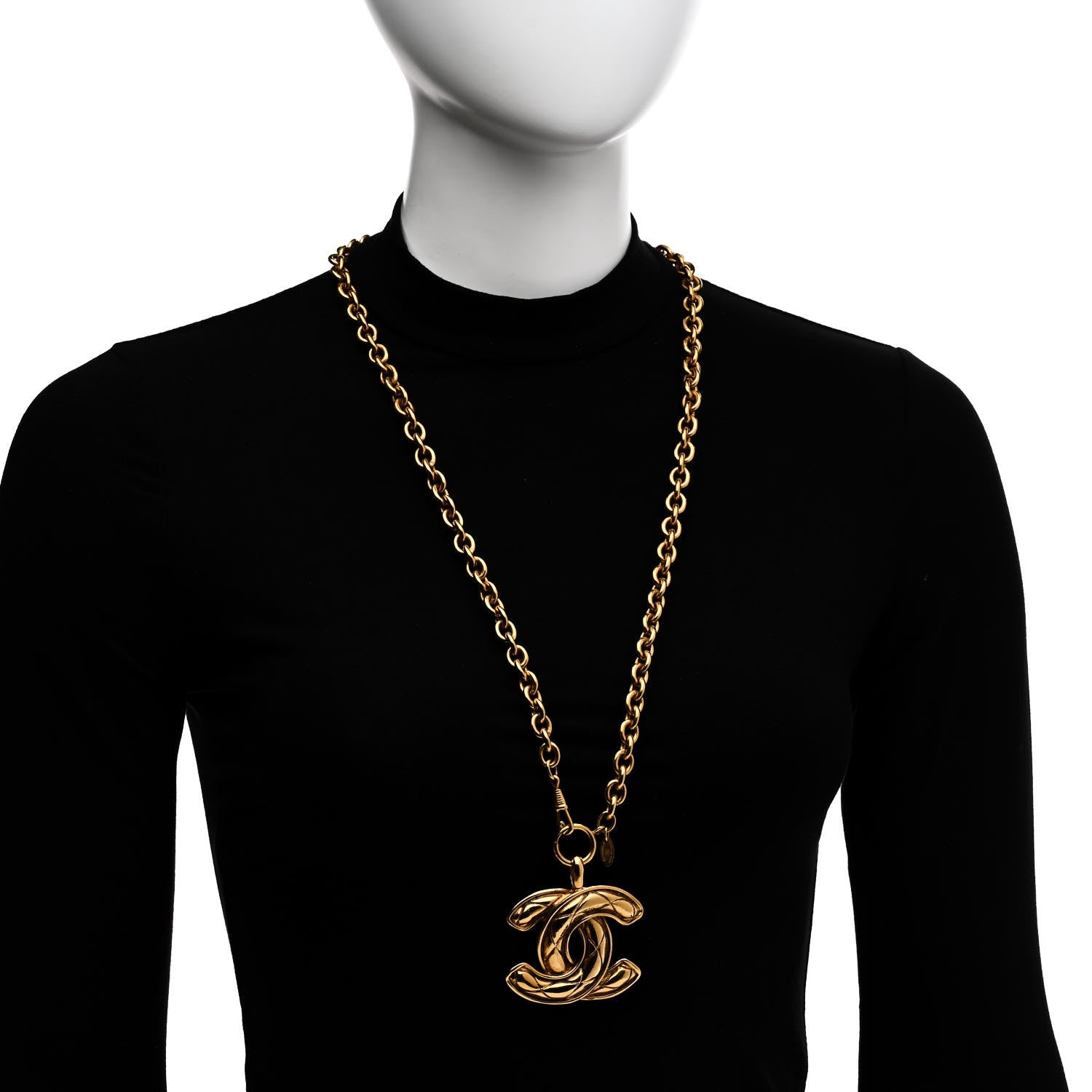 Chanel Metal Quilted CC Long Necklace Gold 2 of 7