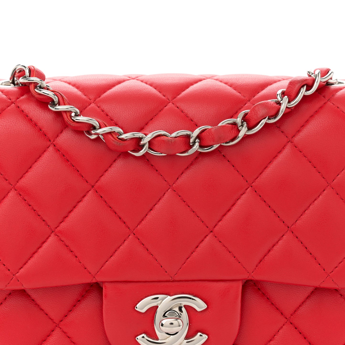 Lambskin Quilted Mini Square Flap Red