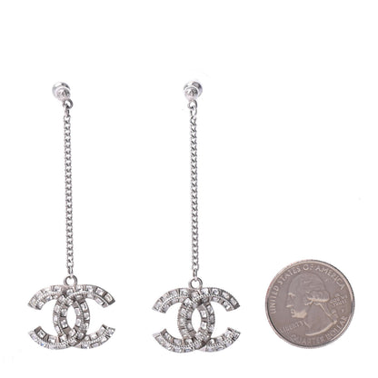 Chanel Baguette Crystal CC Drop Earrings Silver 2 of 4
