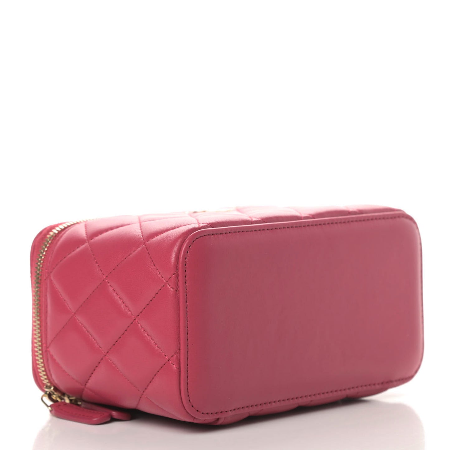 Lambskin Quilted Small Top Handle Vanity Case With Chain Dark Pink