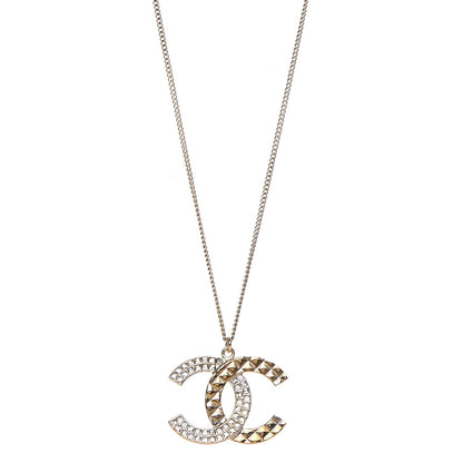 Chanel Baguette Crystal Quilted CC Pendant Necklace Gold 1 of 6