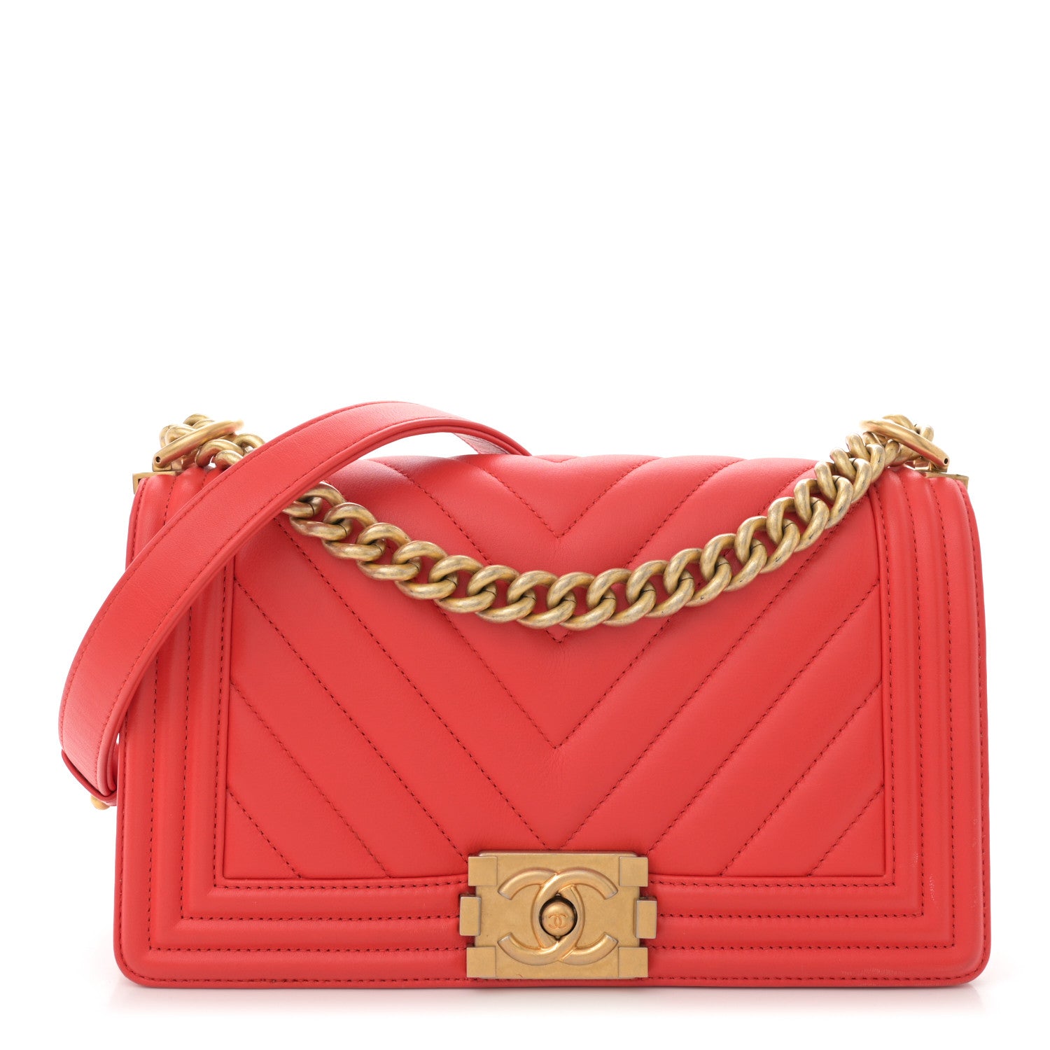 Chanel Calfskin Chevron Quilted Medium Boy Flap Red 1 of 14